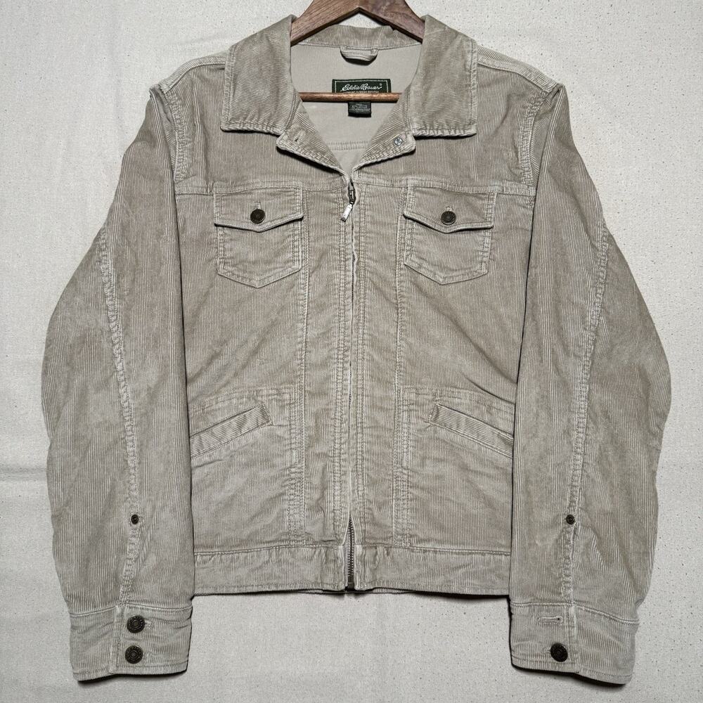 Eddie Bauer Tan Corduroy Jacket Womens Size Large Zip Up With Pockets